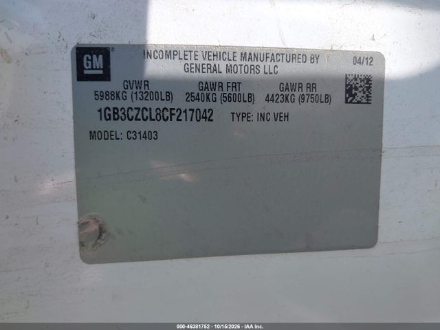 Продаж на аукціоні авто 2012 Chevrolet Silverado 3500hd Chassis Work Truck, vin: 1GB3CZCL8CF217042, номер лоту: 46381752