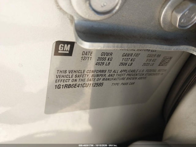 46381786 :رقم المزاد ، 1G1RB6E41CU112585 vin ، 2012 Chevrolet Volt مزاد بيع