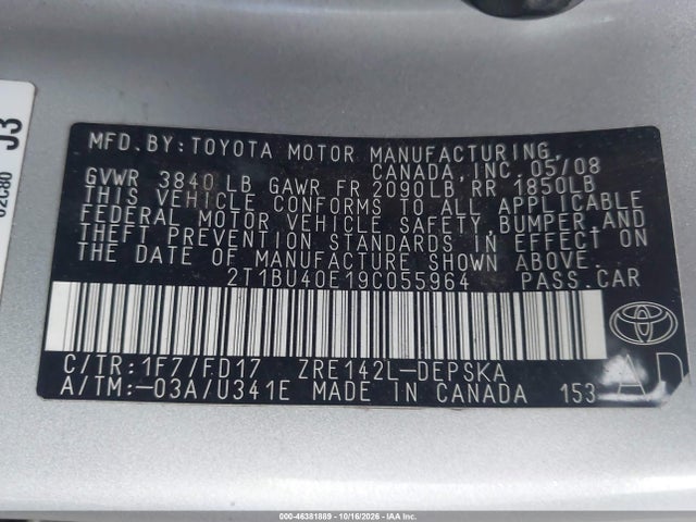 Продаж на аукціоні авто 2009 Toyota Corolla S, vin: 2T1BU40E19C055964, номер лоту: 46381889