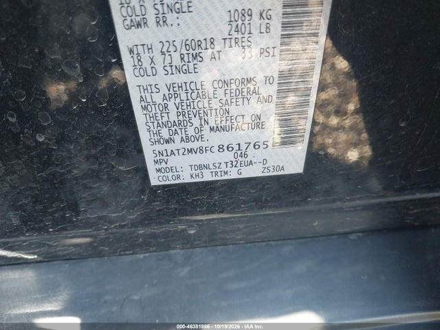 Продаж на аукціоні авто 2015 Nissan Rogue Sl, vin: 5N1AT2MV8FC861765, номер лоту: 46381996