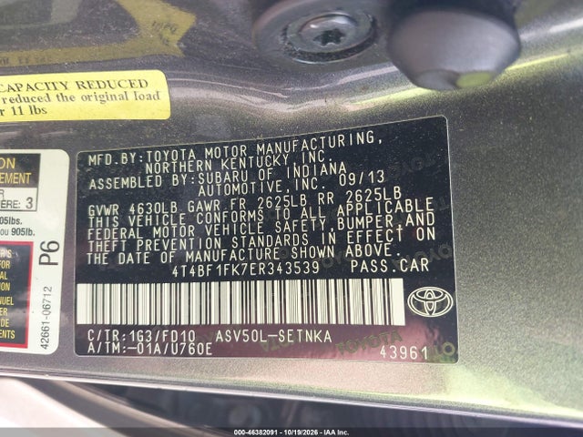 2014 Toyota Camry Le მანქანა იყიდება აუქციონზე, vin: 4T4BF1FK7ER343539, აუქციონის ნომერი: 46382091