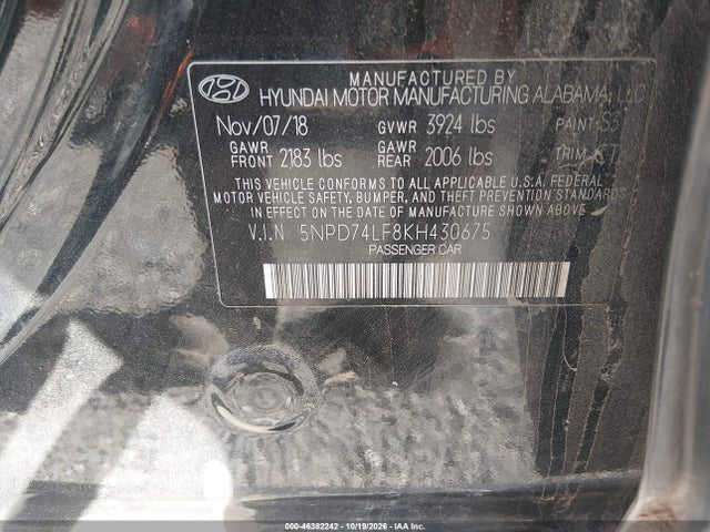 Продаж на аукціоні авто 2019 Hyundai Elantra Se, vin: 5NPD74LF8KH430675, номер лоту: 46382242