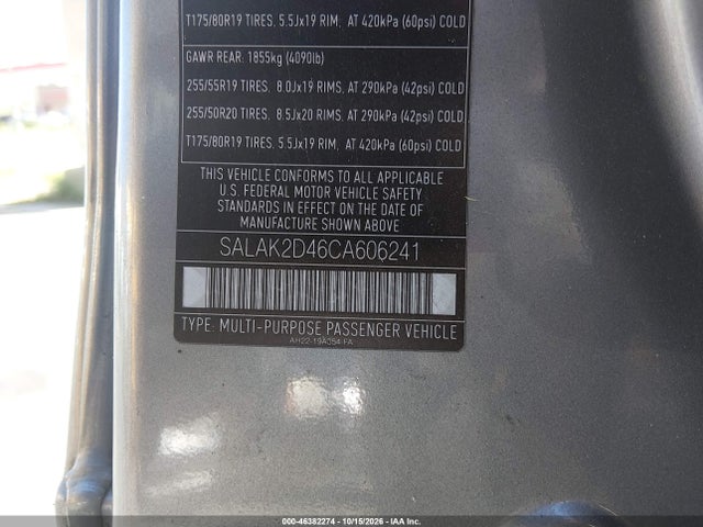 2012 Land Rover Lr4 მანქანა იყიდება აუქციონზე, vin: SALAK2D46CA606241, აუქციონის ნომერი: 46382274