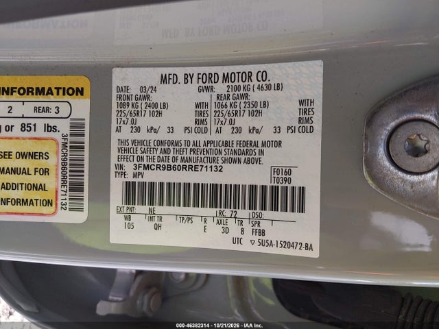 Продаж на аукціоні авто 2024 Ford Bronco Sport Big Bend, vin: 3FMCR9B60RRE71132, номер лоту: 46382314