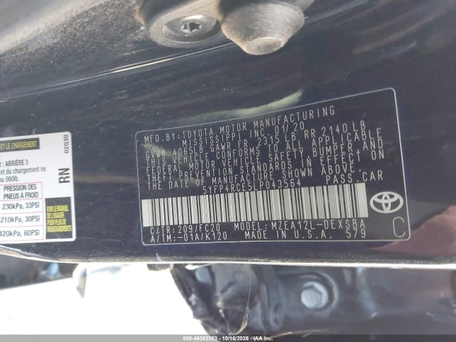 46382353 :رقم المزاد ، 5YFP4RCE5LP043564 vin ، 2020 Toyota Corolla Se مزاد بيع