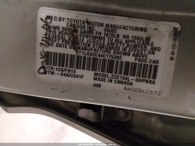 46382388 :رقم المزاد ، 2T1LR32E44C175392 vin ، 2004 Toyota Matrix Xr مزاد بيع