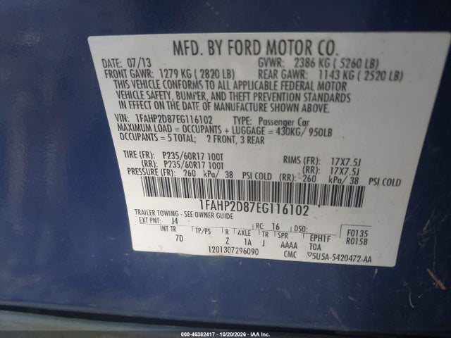 Продажа на аукционе авто 2014 Ford Taurus Se, vin: 1FAHP2D87EG116102, номер лота: 46382417