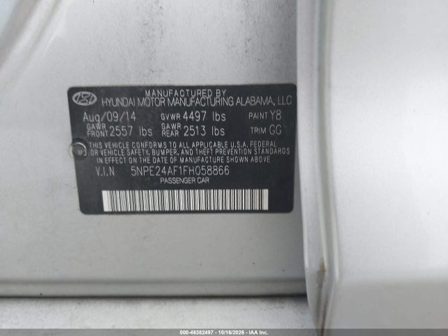 Aukcja sprzedaży 2015 Hyundai Sonata Se, vin: 5NPE24AF1FH058866, numer aukcji: 46382497