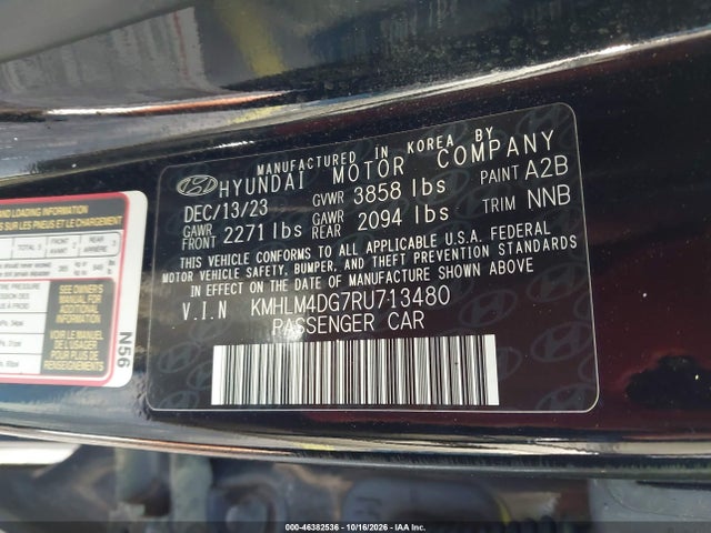 Aukcja sprzedaży 2024 Hyundai Elantra Sel, vin: KMHLM4DG7RU713480, numer aukcji: 46382536