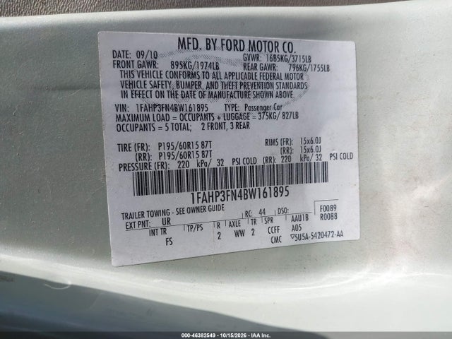 Aukcja sprzedaży 2011 Ford Focus Se, vin: 1FAHP3FN4BW161895, numer aukcji: 46382549
