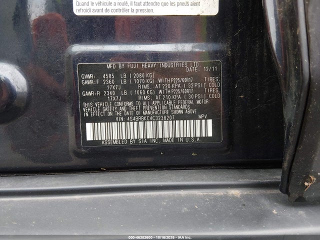Продаж на аукціоні авто 2012 Subaru Outback 2.5i Limited, vin: 4S4BRBKC4C3238207, номер лоту: 46382600