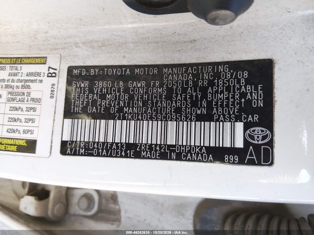Продаж на аукціоні авто 2009 Toyota Corolla Matrix, vin: 2T1KU40E59C095626, номер лоту: 46382635