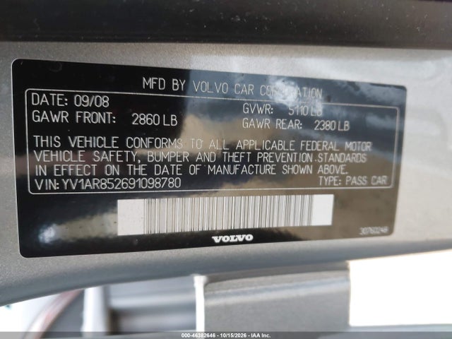 Aukcja sprzedaży 2009 Volvo S80 V8, vin: YV1AR852691098780, numer aukcji: 46382646