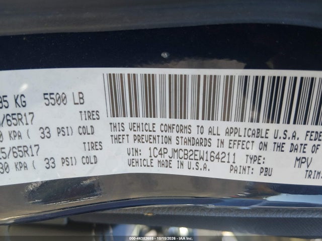 46382685 :رقم المزاد ، 1C4PJMCB2EW164211 vin ، 2014 Jeep Cherokee Latitude مزاد بيع