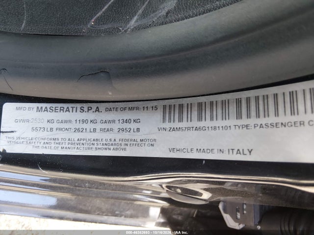 Продажа на аукционе авто 2016 Maserati Ghibli S Q4, vin: ZAM57RTA6G1181101, номер лота: 46382693