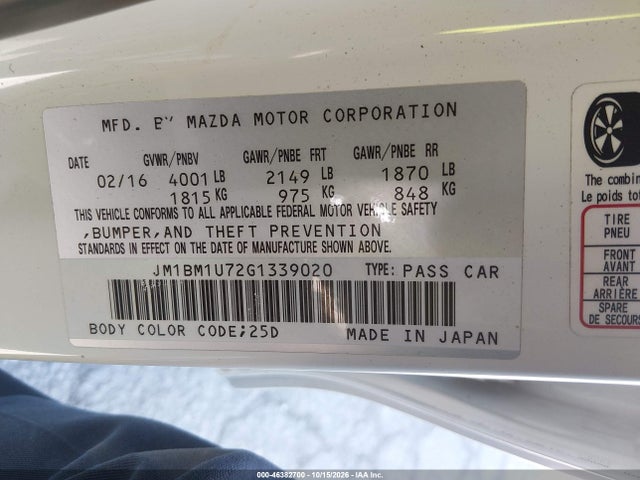 Продажа на аукционе авто 2016 Mazda Mazda3 I Sport, vin: JM1BM1U72G1339020, номер лота: 46382700