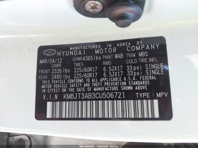 Продаж на аукціоні авто 2012 Hyundai Tucson Gl, vin: KM8JT3AB3CU506721, номер лоту: 46382882