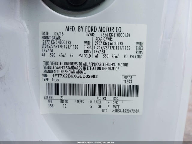 Продаж на аукціоні авто 2016 Ford F-250 Xl, vin: 1FT7X2B6XGED02982, номер лоту: 46382925