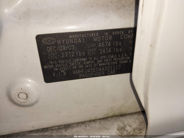 Aukcja sprzedaży 2004 Hyundai Xg350 L, vin: KMHFU45E04A331117, numer aukcji: 46383015