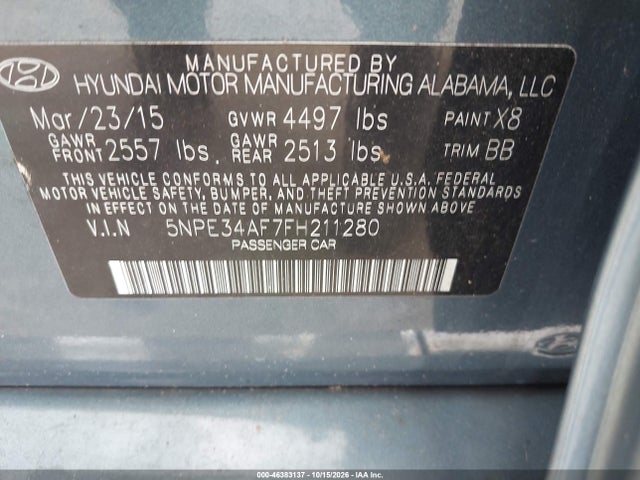 Aukcja sprzedaży 2015 Hyundai Sonata Sport, vin: 5NPE34AF7FH211280, numer aukcji: 46383137