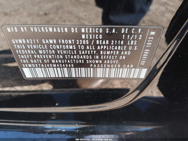 Продаж на аукціоні авто 2013 Volkswagen Jetta 2.5l Se, vin: 3VWDX7AJ4DM404948, номер лоту: 46383322