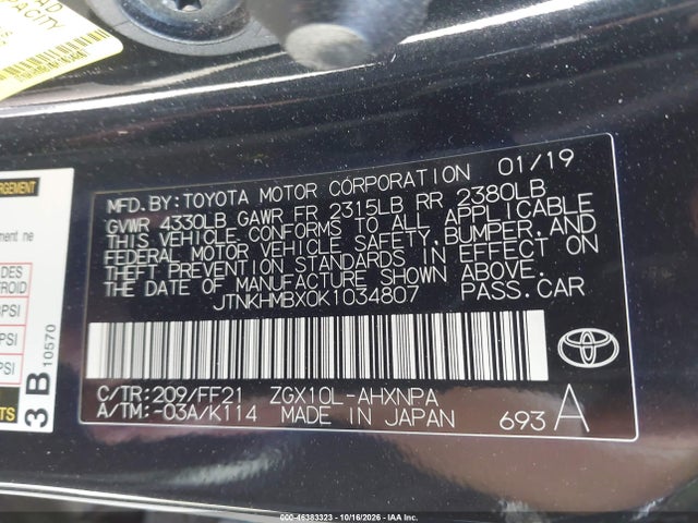 Aukcja sprzedaży 2019 Toyota C-hr Xle, vin: JTNKHMBX0K1034807, numer aukcji: 46383323