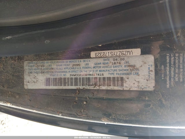 Aukcja sprzedaży 2000 Volkswagen New Beetle Gls, vin: 3VWCC21C8YM487415, numer aukcji: 46383356