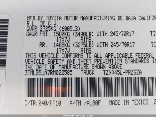 3TMLB5JN7RM022585 Toyota Tacoma Sr5