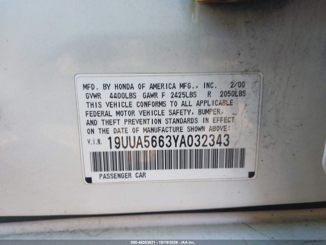 Продажа на аукционе авто 2000 Acura Tl 3.2, vin: 19UUA5663YA032343, номер лота: 46383821