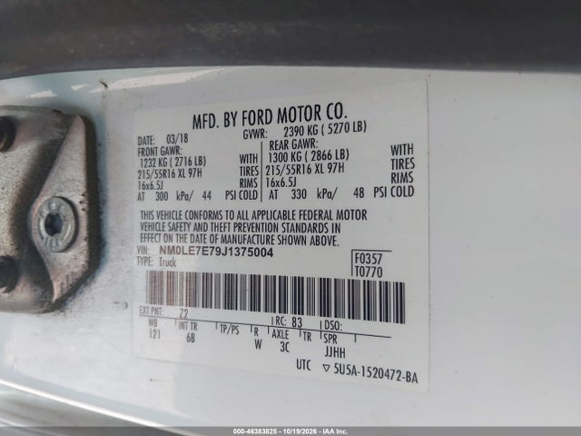 Продажа на аукционе авто 2018 Ford Transit Connect Xl, vin: NM0LE7E79J1375004, номер лота: 46383825
