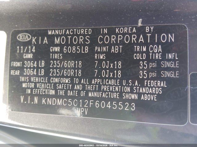 KIA SEDONA EX 2015 KNDMC5C12F6045523 Image 9