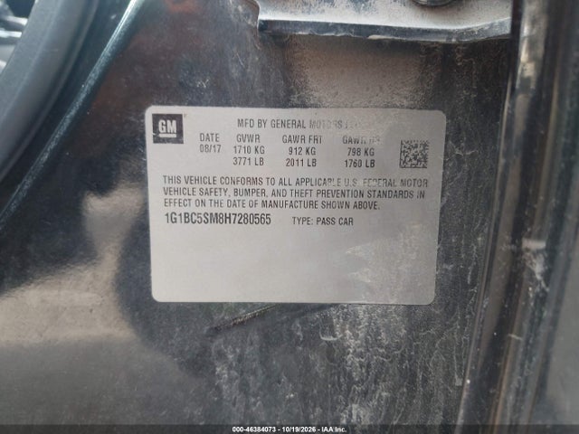2017 Chevrolet Cruze Ls Auto მანქანა იყიდება აუქციონზე, vin: 1G1BC5SM8H7280565, აუქციონის ნომერი: 46384073