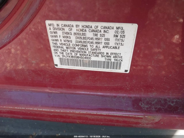 Aukcja sprzedaży 2006 Honda Ridgeline Rtl, vin: 2HJYK16556H504100, numer aukcji: 46384113