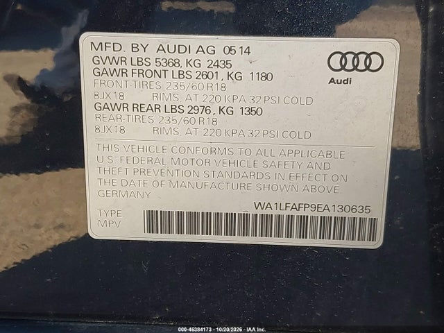 Продаж на аукціоні авто 2014 Audi Q5 2.0t Premium, vin: WA1LFAFP9EA130635, номер лоту: 46384173