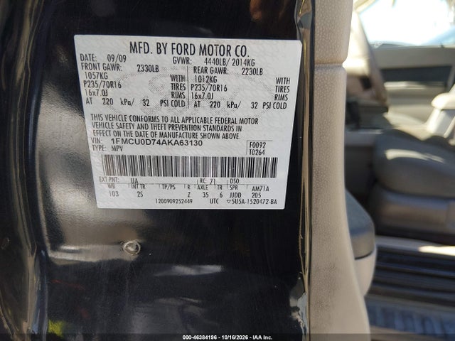 Продаж на аукціоні авто 2010 Ford Escape Xlt, vin: 1FMCU0D74AKA63130, номер лоту: 46384196