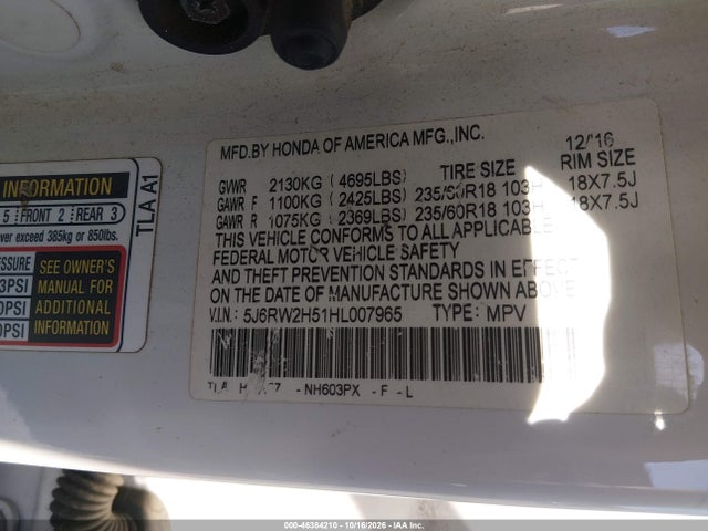 Honda CR-V EX 2017 5J6RW2H51HL007965 Image 9