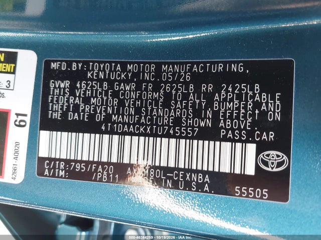 4T1DAACKXTU745557 Toyota CAMRY LE