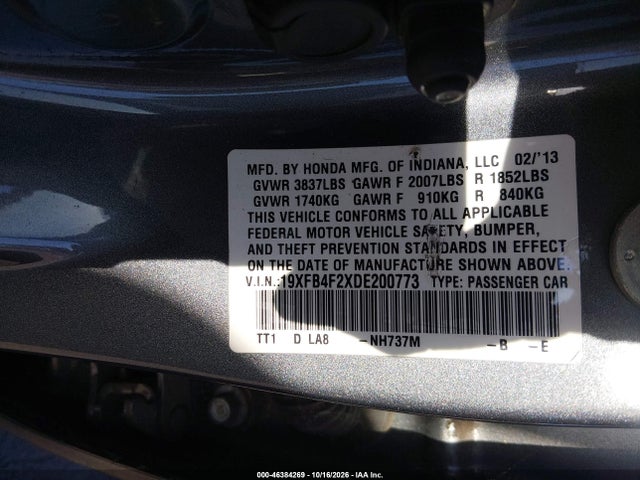 Aukcja sprzedaży 2013 Honda Civic Hybrid, vin: 19XFB4F2XDE200773, numer aukcji: 46384269