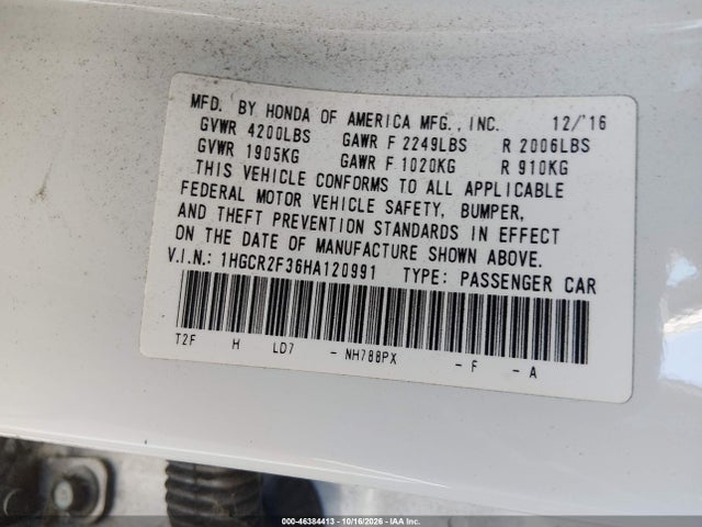 Honda ACCORD LX 2017 1HGCR2F36HA120991 Image 17