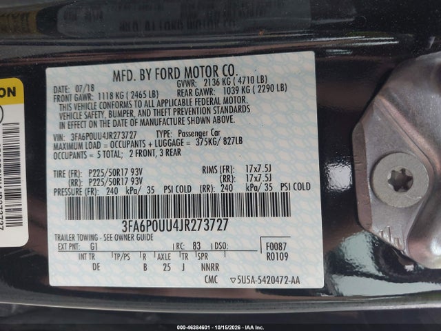 Aukcja sprzedaży 2018 Ford Fusion Hybrid S, vin: 3FA6P0UU4JR273727, numer aukcji: 46384601
