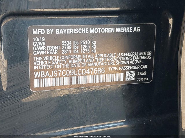 2020 Bmw M550i Xdrive მანქანა იყიდება აუქციონზე, vin: WBAJS7C09LCD47686, აუქციონის ნომერი: 46384688