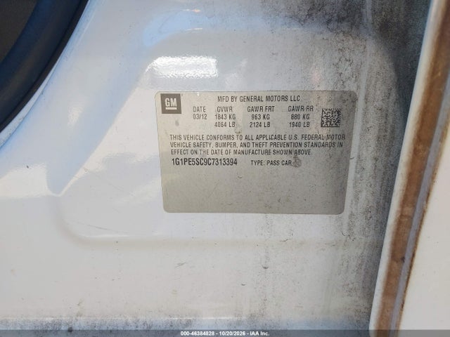 Продаж на аукціоні авто 2012 Chevrolet Cruze Lt, vin: 1G1PE5SC9C7313394, номер лоту: 46384828