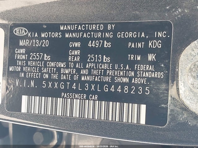 46384836 :رقم المزاد ، 5XXGT4L3XLG448235 vin ، 2020 Kia Optima Se مزاد بيع