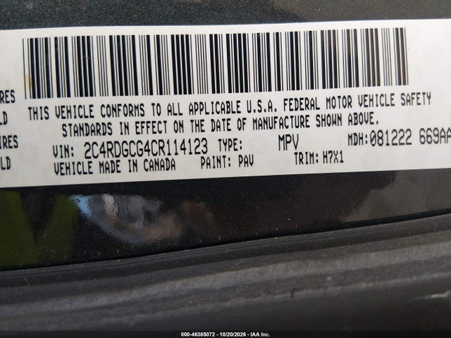 Продаж на аукціоні авто 2012 Dodge Grand Caravan Sxt, vin: 2C4RDGCG4CR114123, номер лоту: 46385072