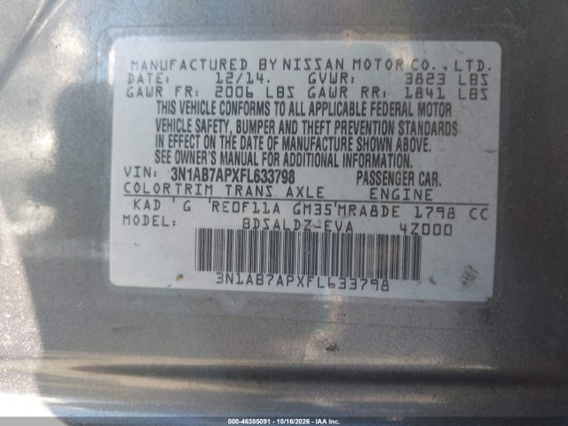 3N1AB7APXFL633798 Nissan SENTRA SV