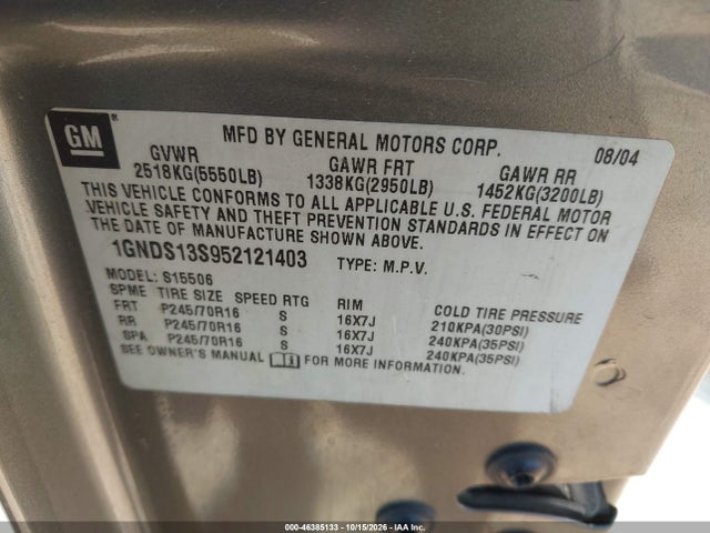 2005 Chevrolet Trailblazer Ls მანქანა იყიდება აუქციონზე, vin: 1GNDS13S952121403, აუქციონის ნომერი: 46385133