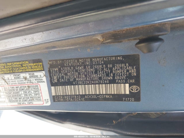 2004 Toyota Camry Le მანქანა იყიდება აუქციონზე, vin: 4T1BE32K24U879246, აუქციონის ნომერი: 46385170