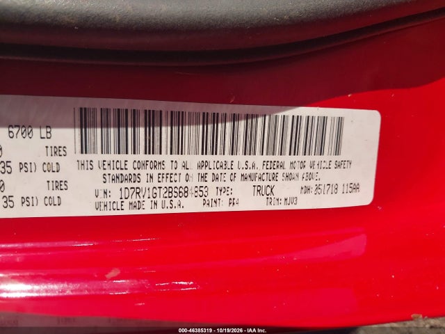Aukcja sprzedaży 2011 Ram Ram 1500 Slt, vin: 1D7RV1GT2BS684853, numer aukcji: 46385319