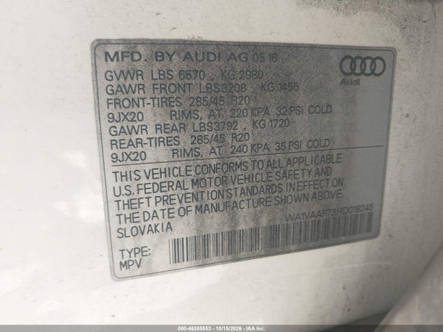 WA1VAAF73HD018245 Audi Q7 3.0t Premium