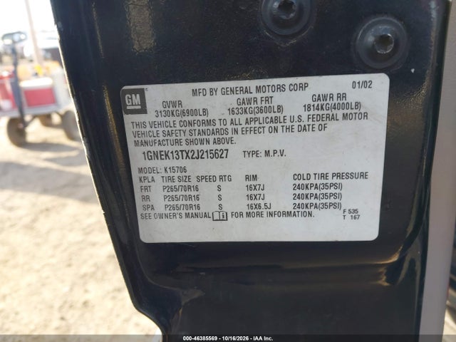 Aukcja sprzedaży 2002 Chevrolet Tahoe Lt, vin: 1GNEK13TX2J215627, numer aukcji: 46385569
